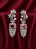 AD Silver Pink Crystal Drop Earrings