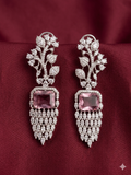 AD Silver Pink Crystal Drop Earrings