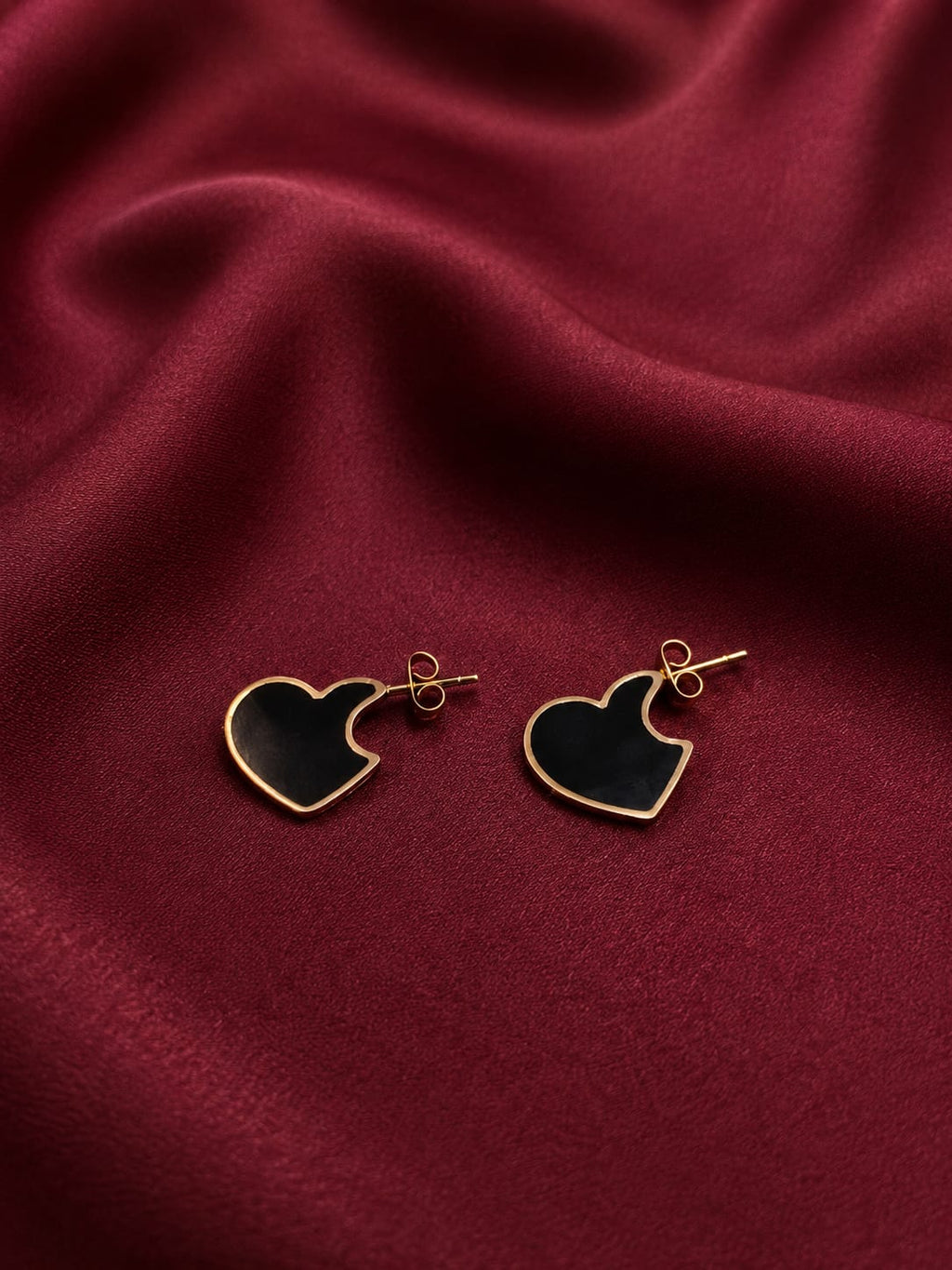 Black Enamel Heart Shape Stud
