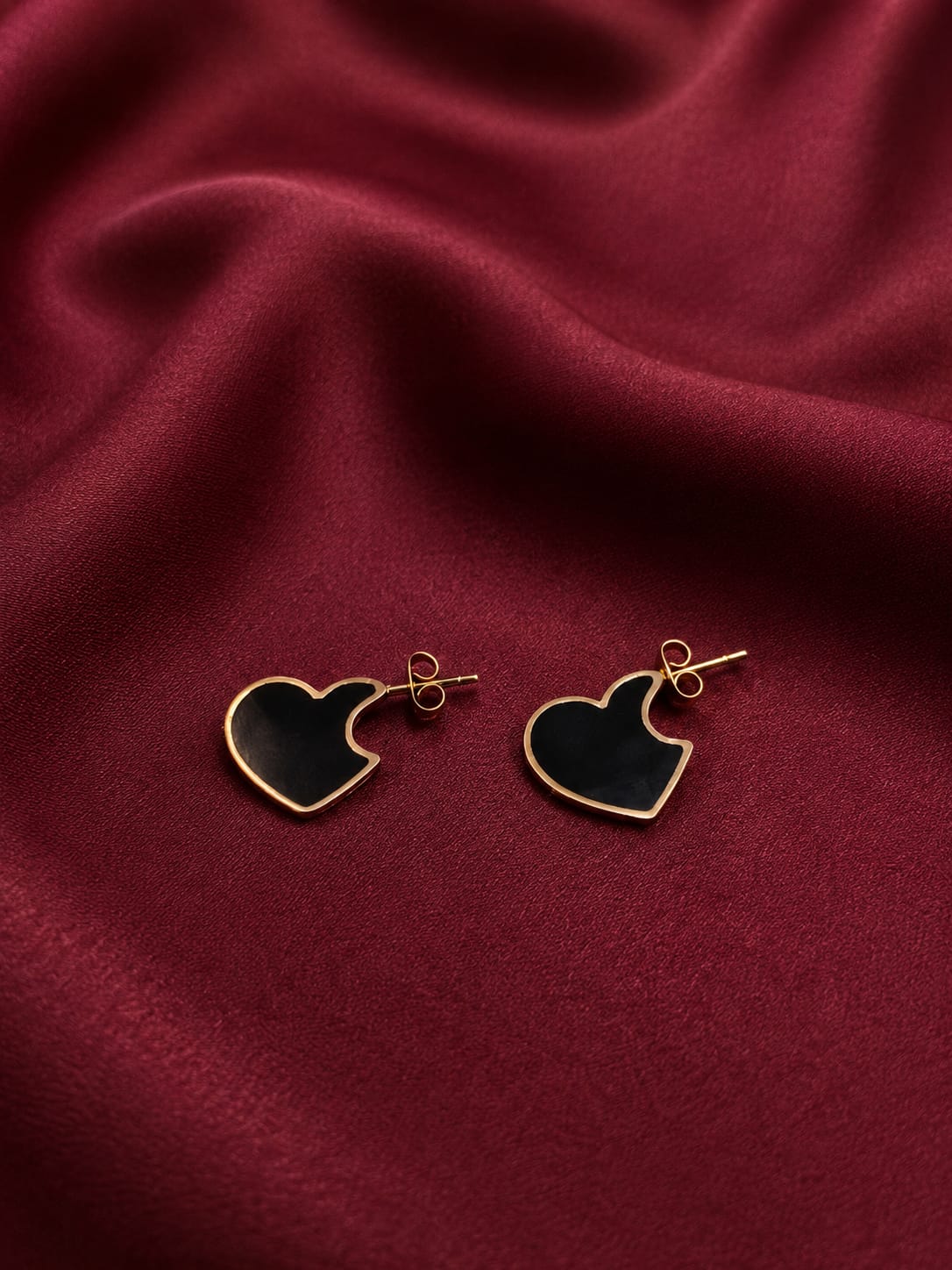 Black Enamel Heart Shape Stud
