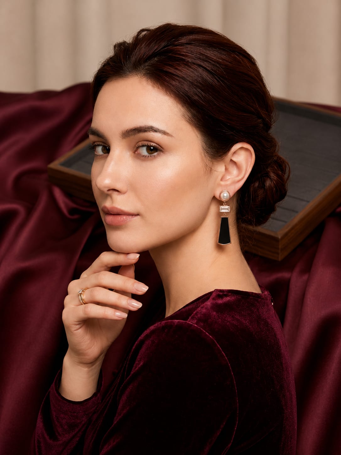 Black Geometric Drop Earring