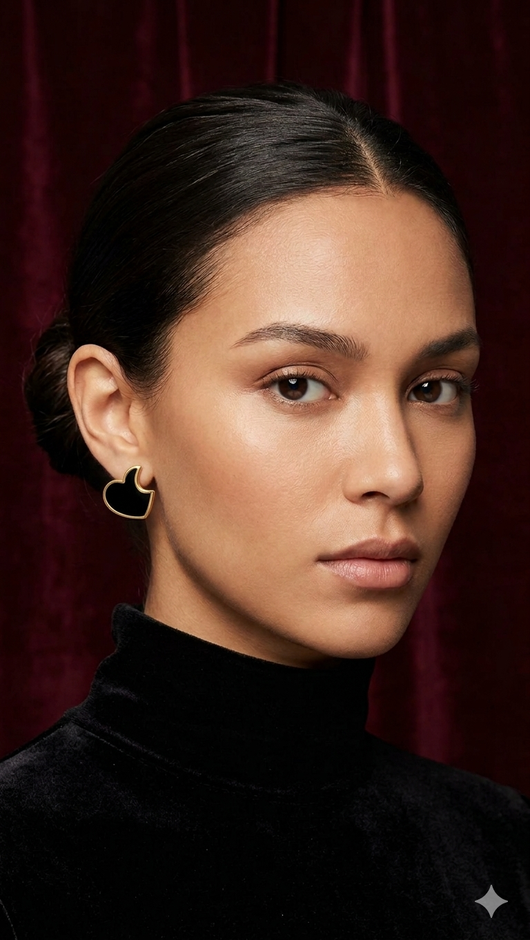 Black Enamel Heart Shape Stud