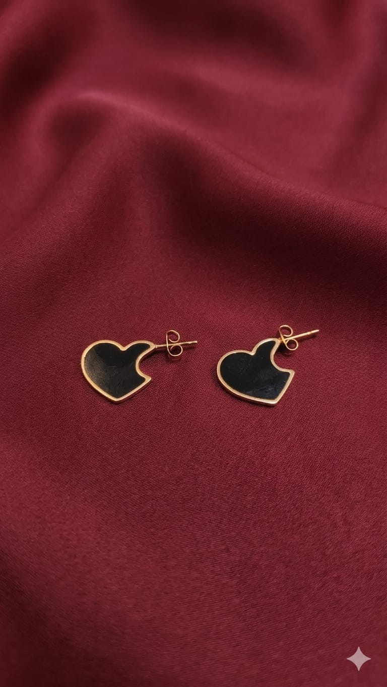 Black Enamel Heart Shape Stud