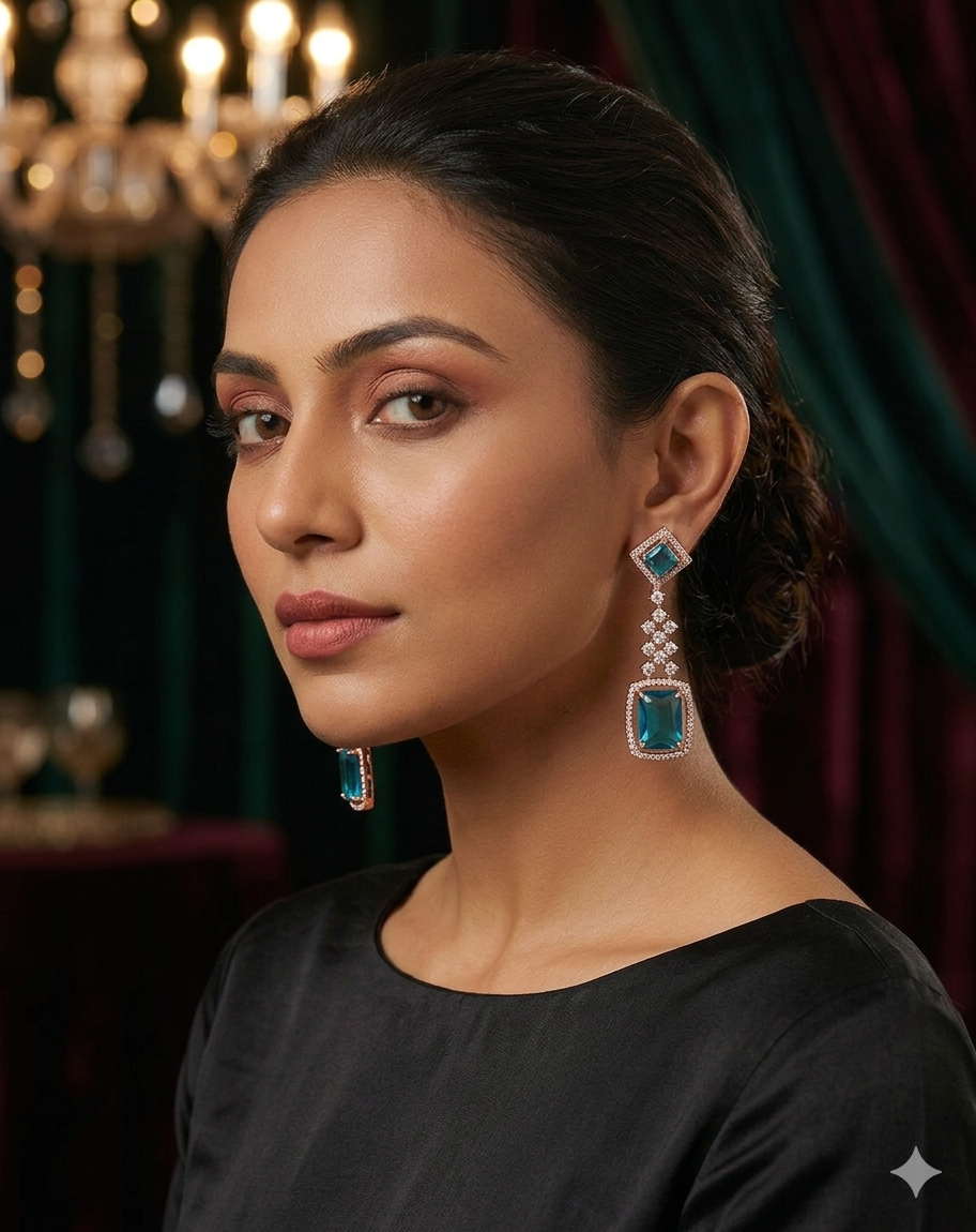 AD Blue Crystal Dangling Earrings