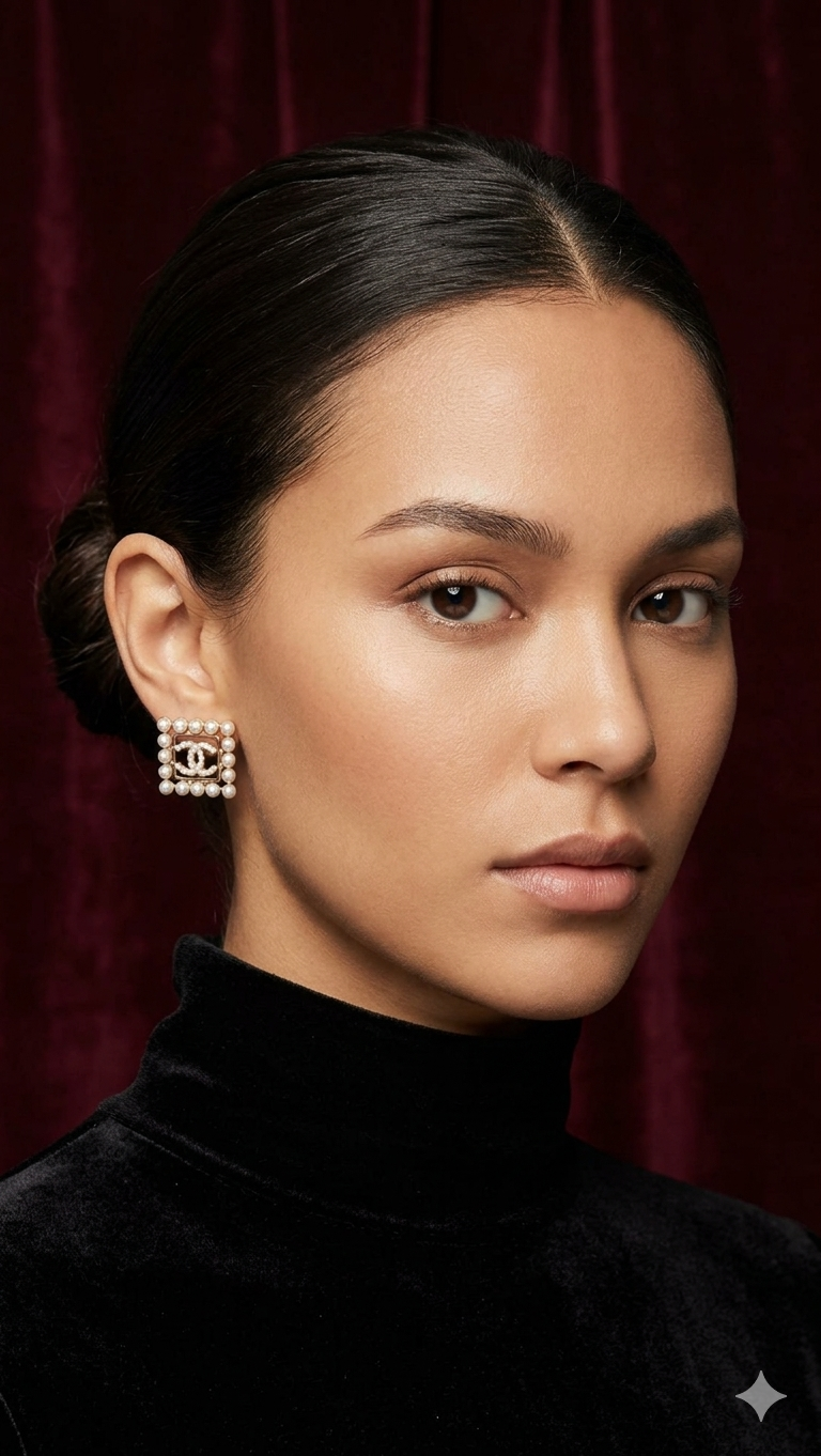 Chanel Square Pearl and Diamond Earring