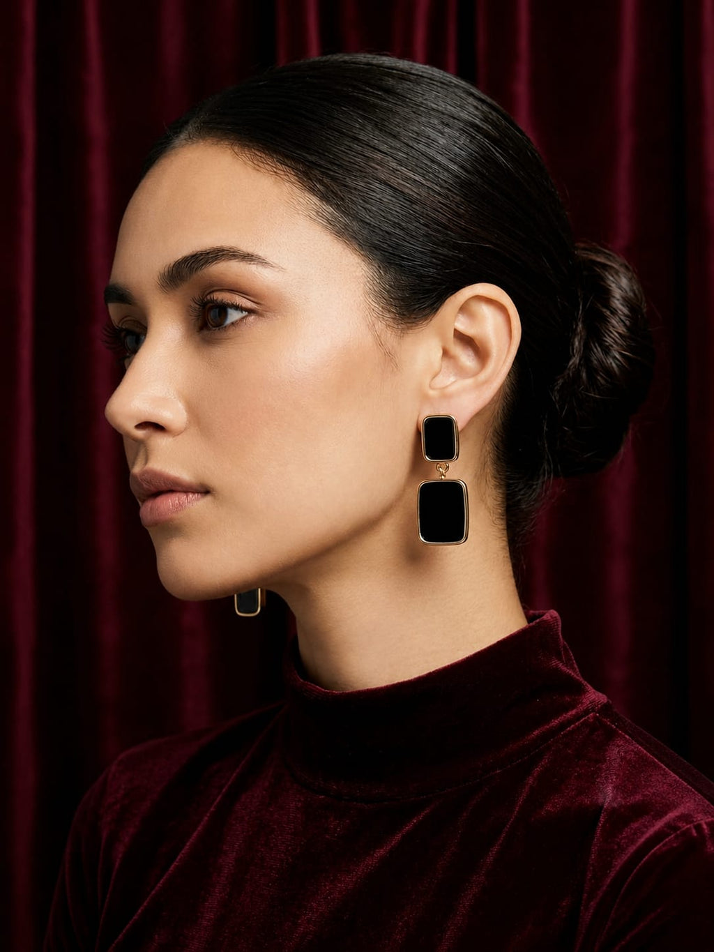 Contemporary Black Onyx Drop Earring