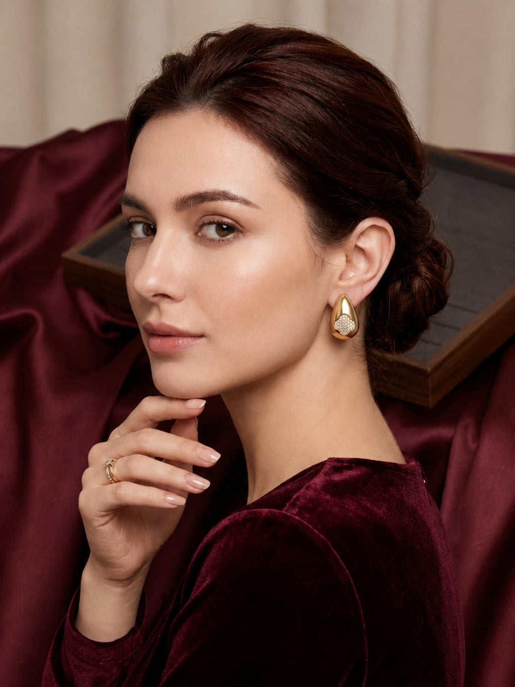 Golden Raindrop-Shaped Earring