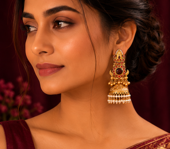 Kashmiri Ruby Radiance Long Earrings