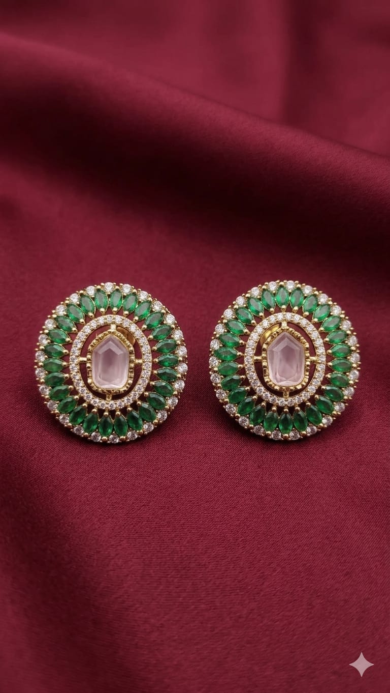 Kundan Green Stone Stud