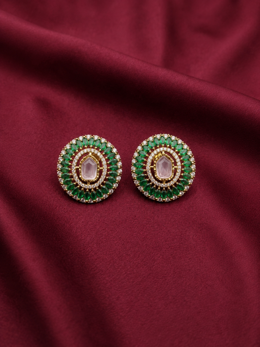 Kundan Green Stone Stud