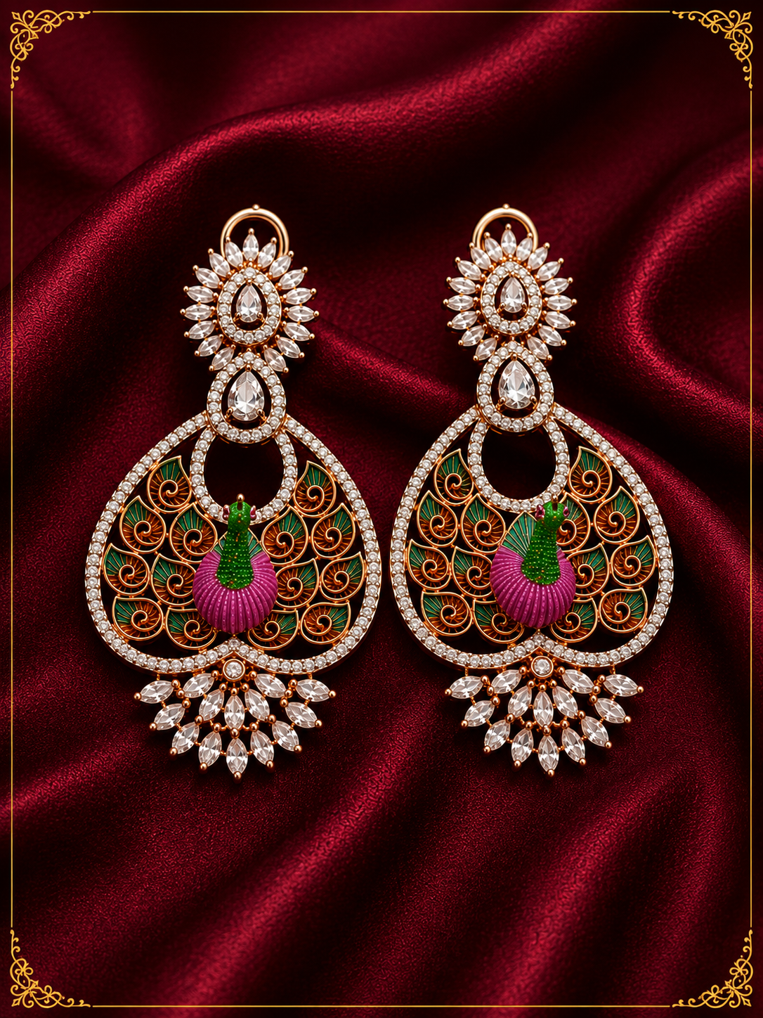 AD Multicolor Peacock Statement Earrings