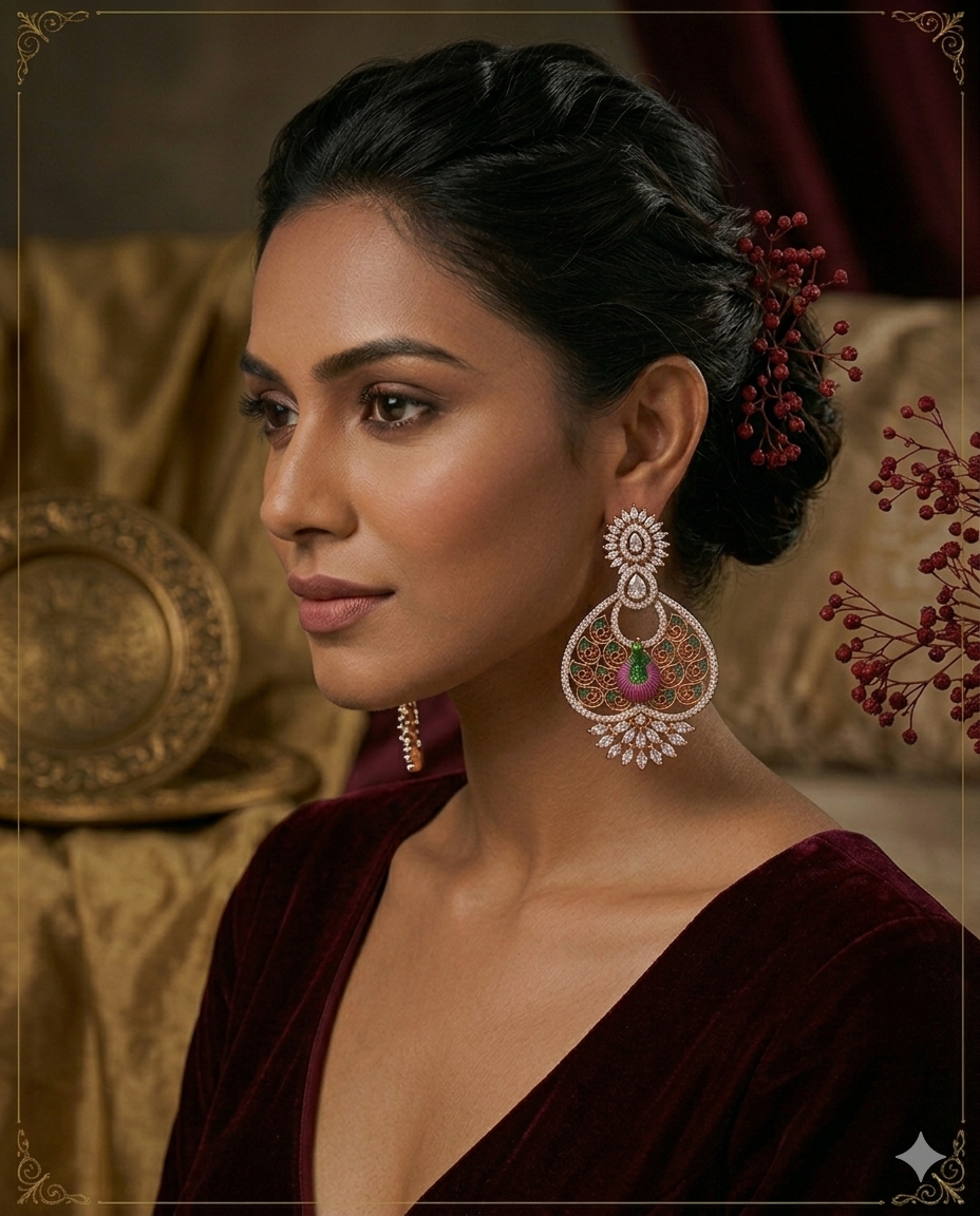AD Multicolor Peacock Statement Earrings