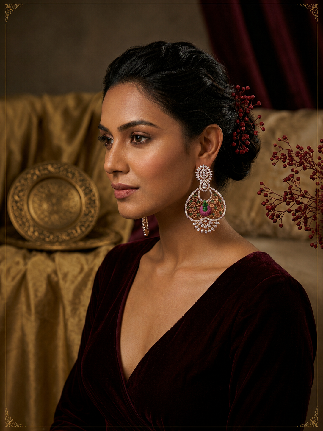 AD Multicolor Peacock Statement Earrings