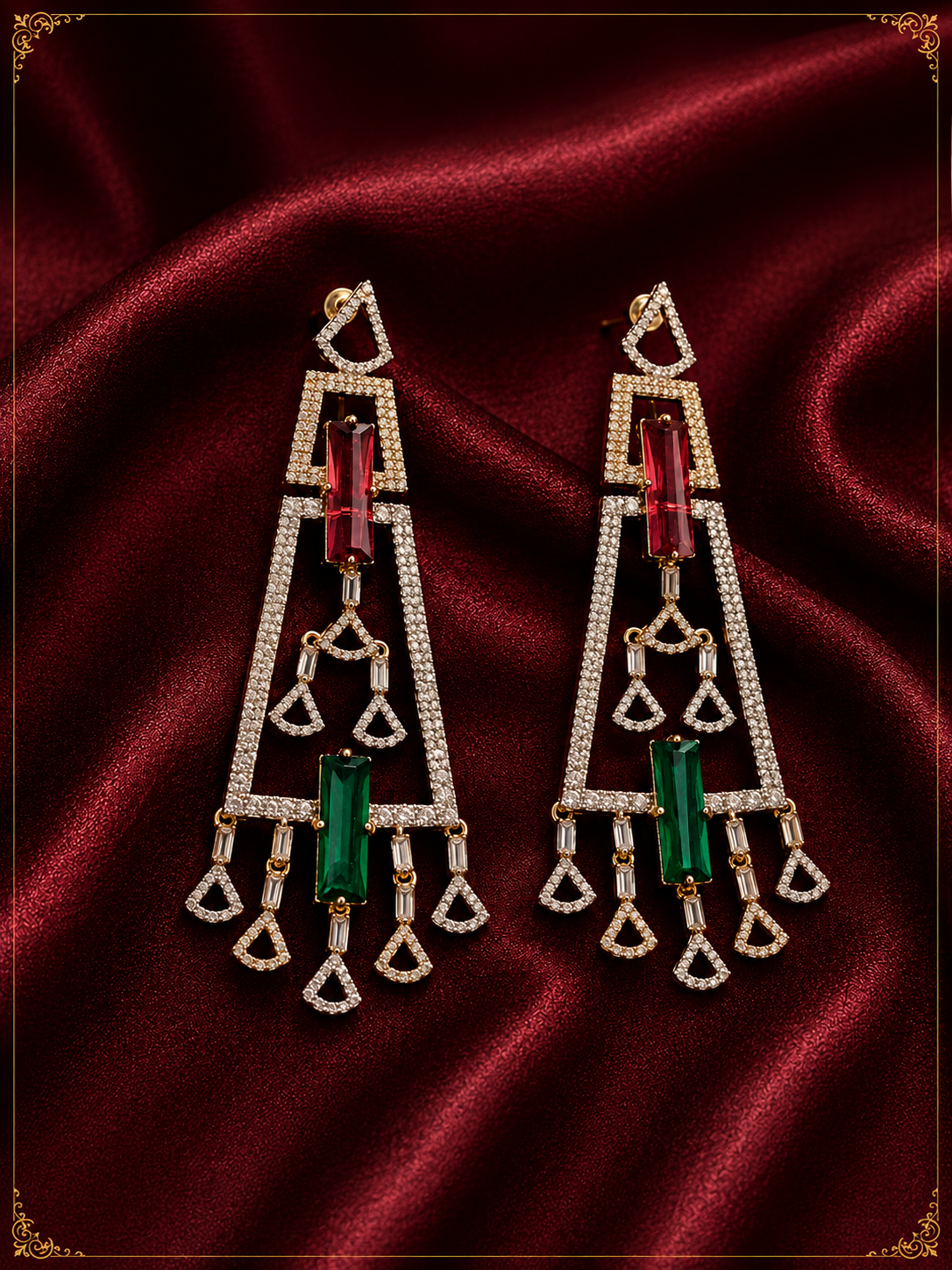 AD Multicolor Pyramid Dangle Earrings