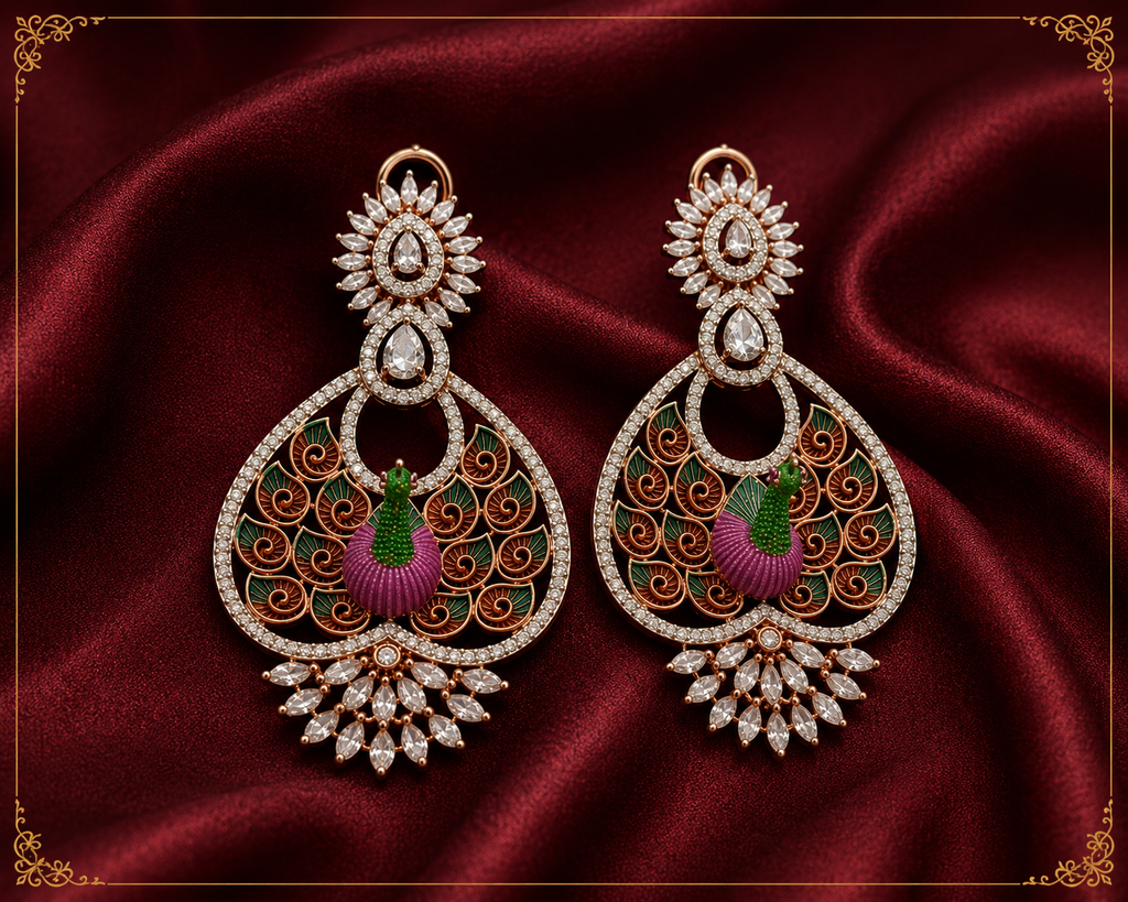 AD Multicolor Peacock Statement Earrings
