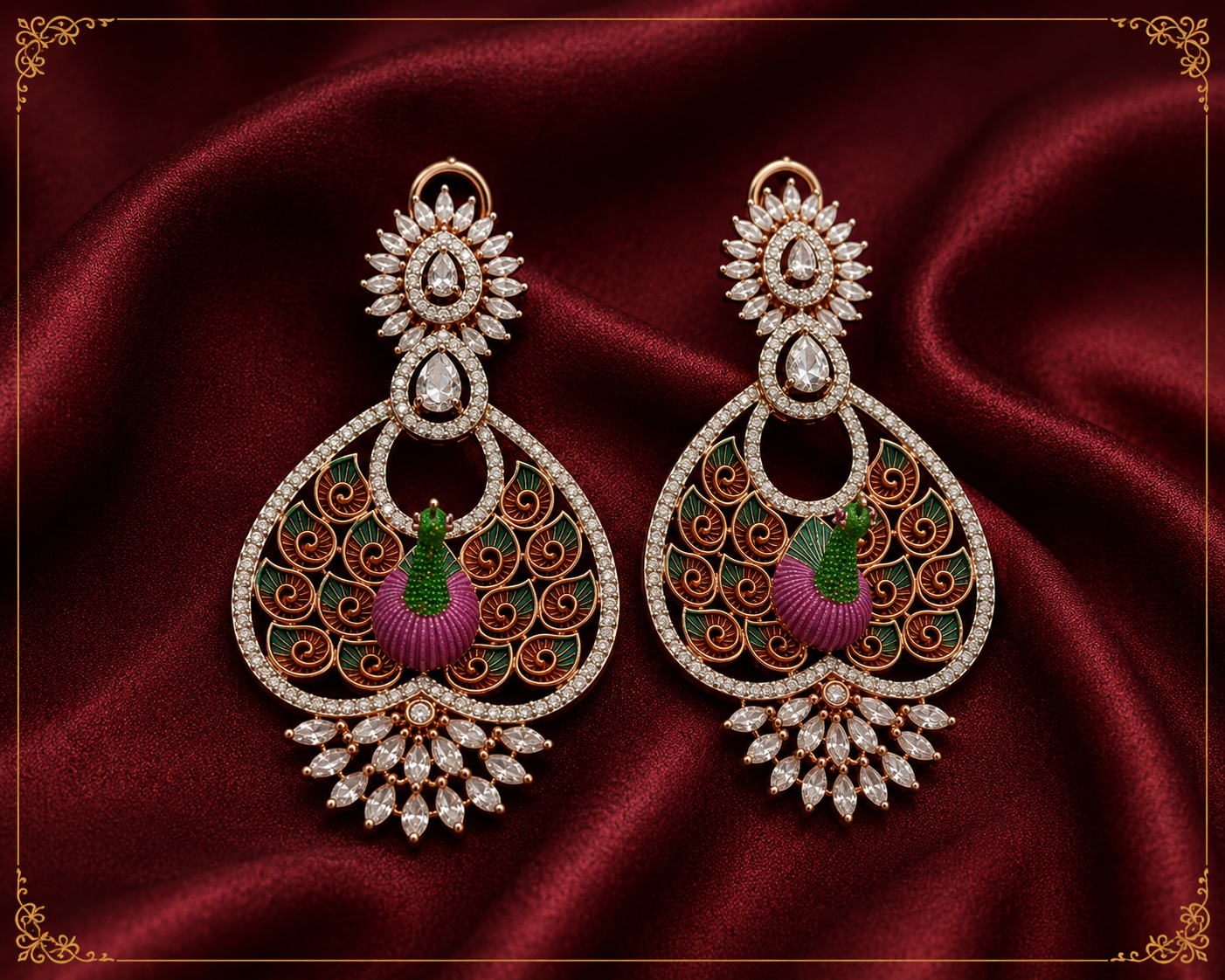 AD Multicolor Peacock Statement Earrings