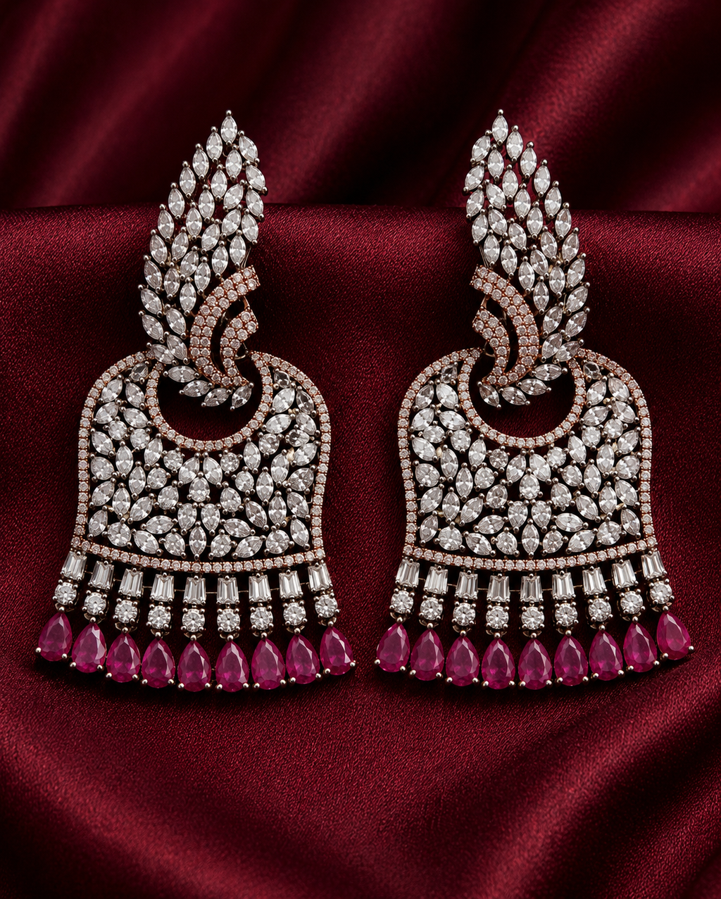 AD Oxidised Bell Ruby Earrings