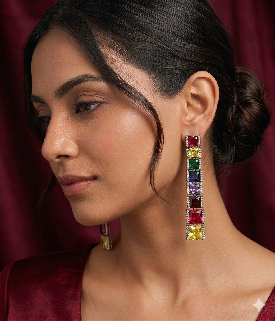 AD Oxidised Multicolor Statement Earrings
