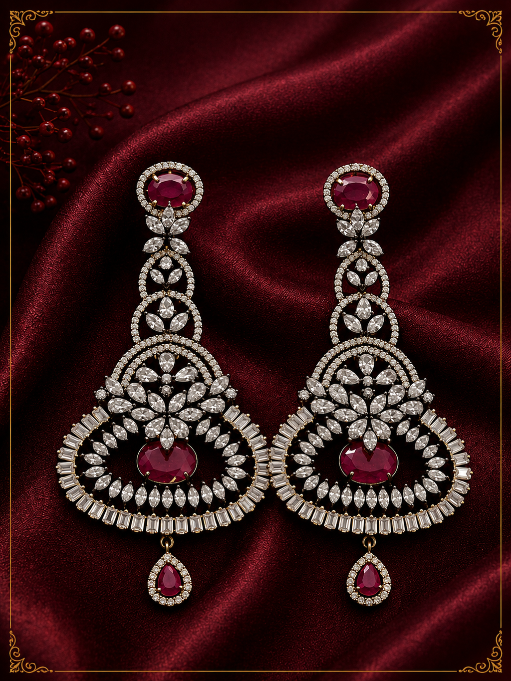 AD Oxidized Red Ruby Drop Earrings