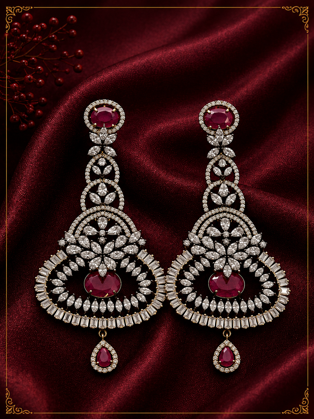 AD Oxidized Red Ruby Drop Earrings