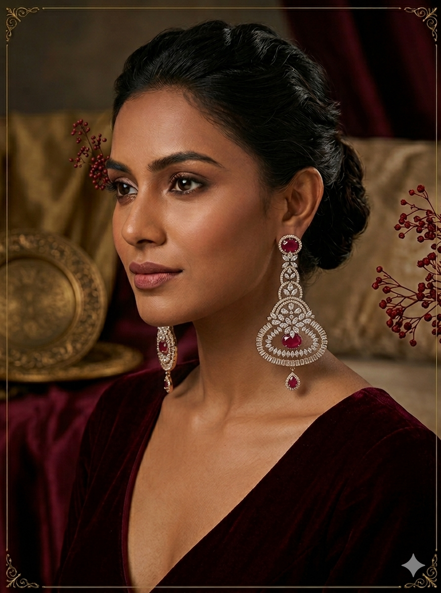 AD Oxidized Red Ruby Drop Earrings