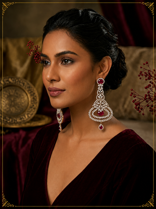 AD Oxidized Red Ruby Drop Earrings