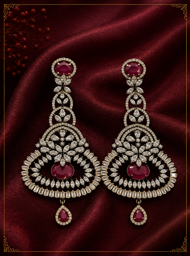 AD Oxidized Red Ruby Drop Earrings