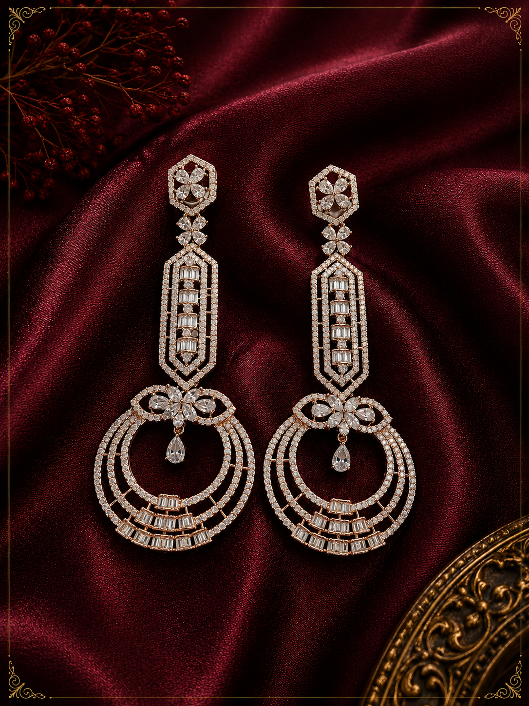AD Rose Gold Long Cascade Earrings