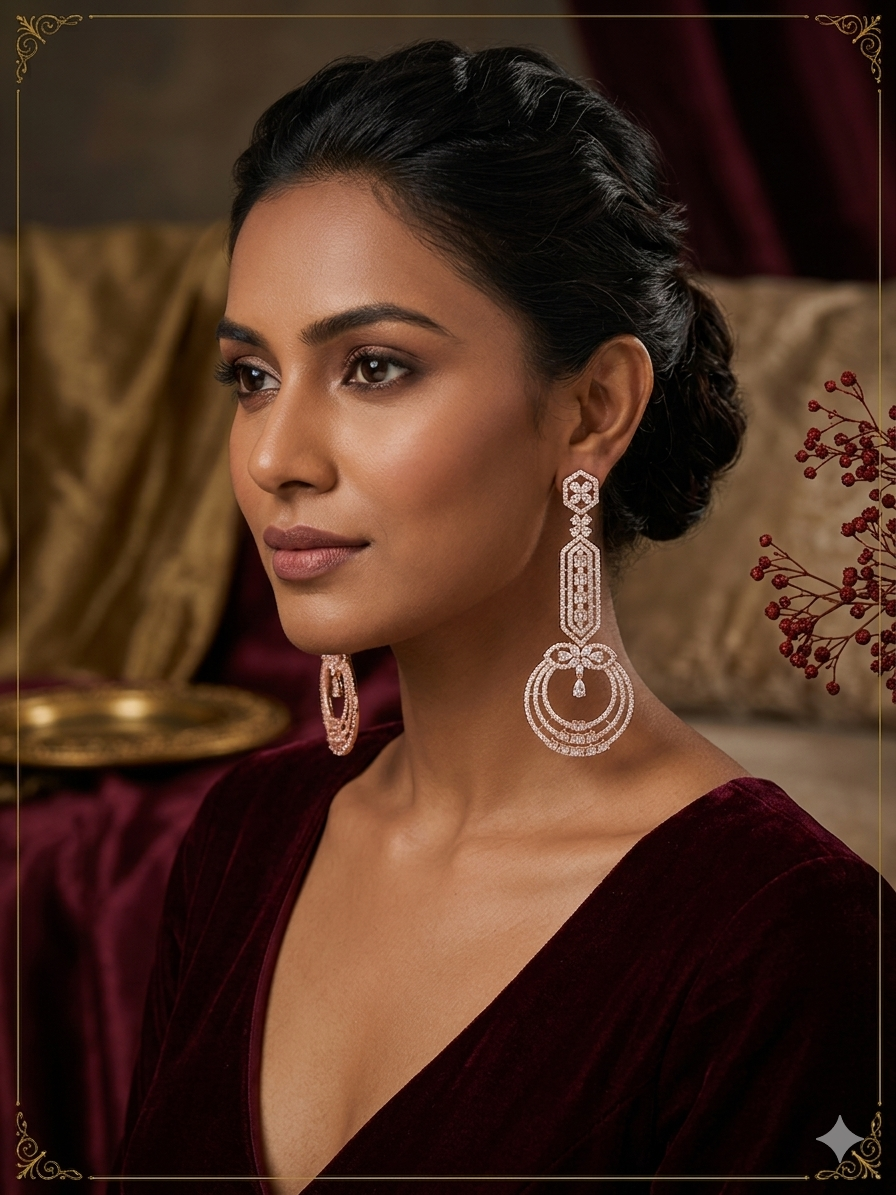 AD Rose Gold Long Cascade Earrings