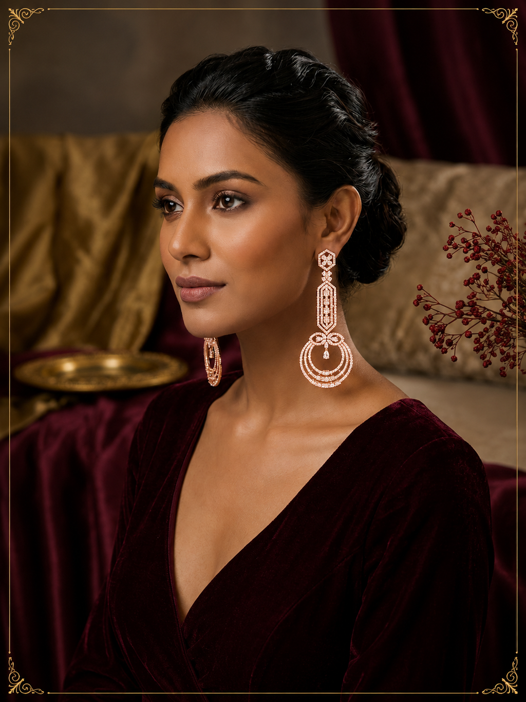 AD Rose Gold Long Cascade Earrings