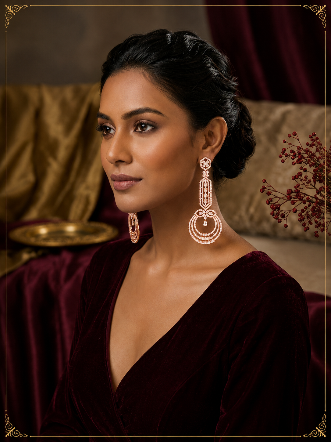 AD Rose Gold Long Cascade Earrings