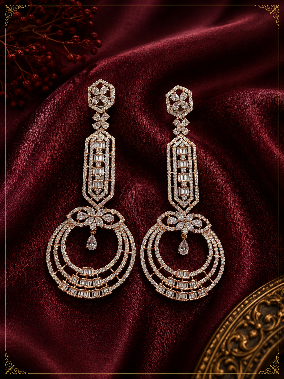 AD Rose Gold Long Cascade Earrings