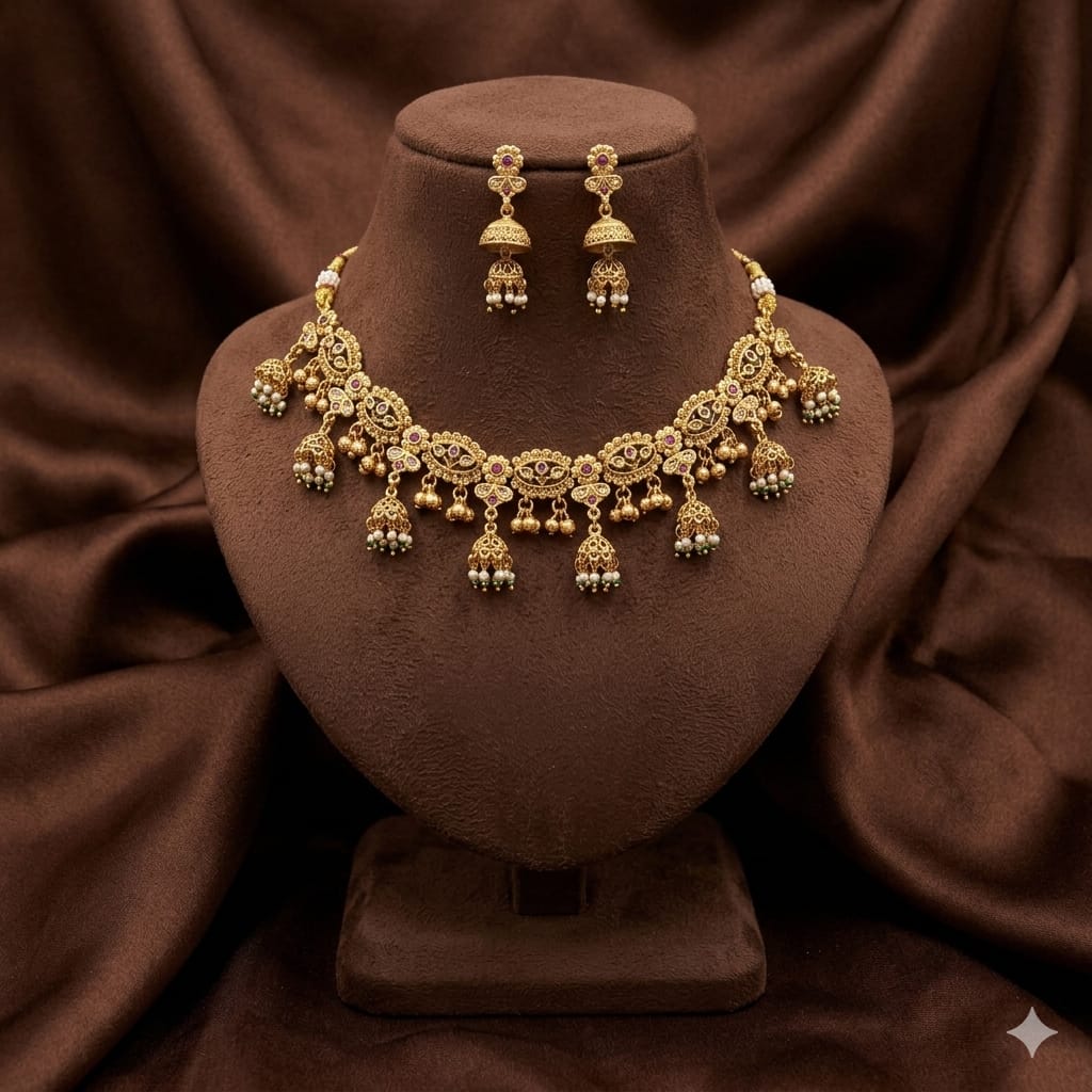 ruby pearl antique necklace set