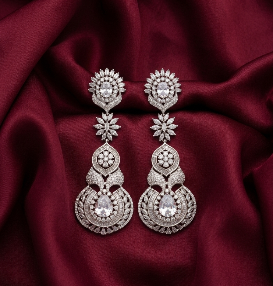 AD Silver Shimmer Dangle Earrings