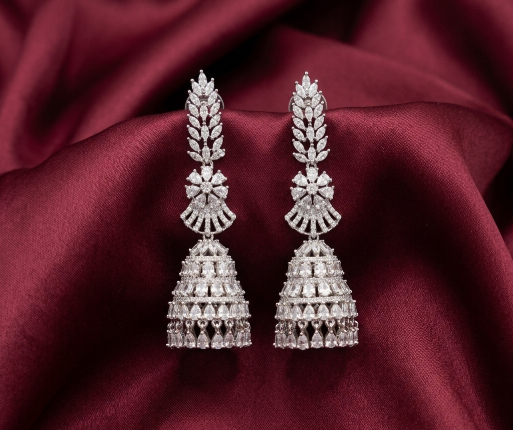 AD Silver Statement Chandelier Earrings