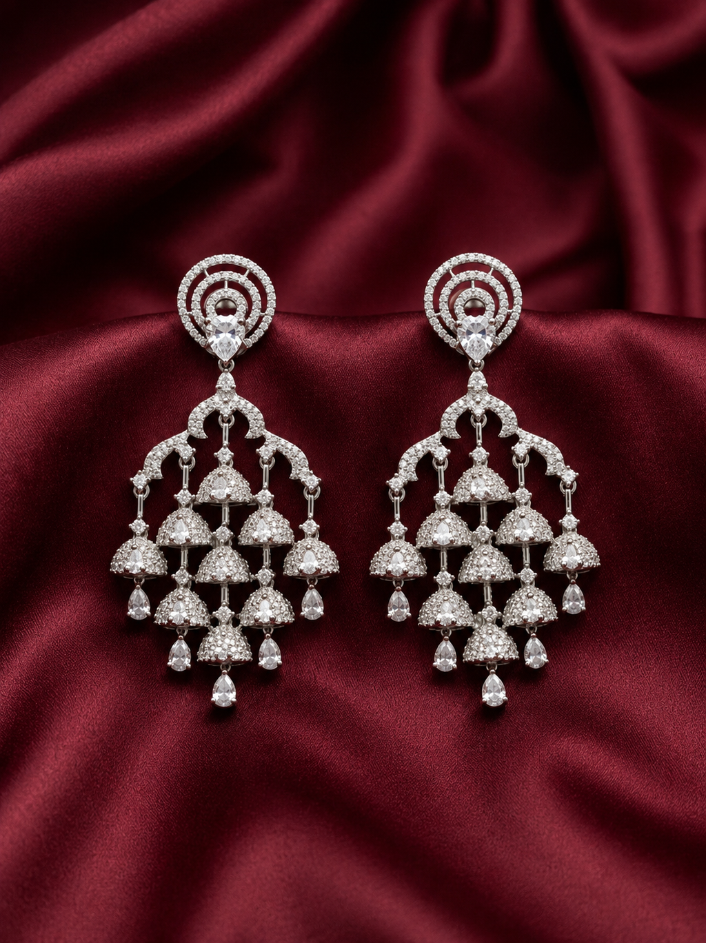 AD Silver Cascade Drop Earrings