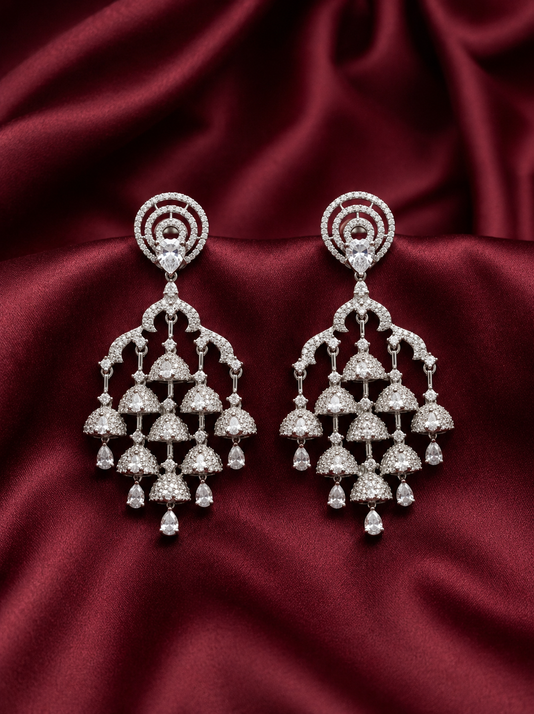 AD Silver Cascade Drop Earrings