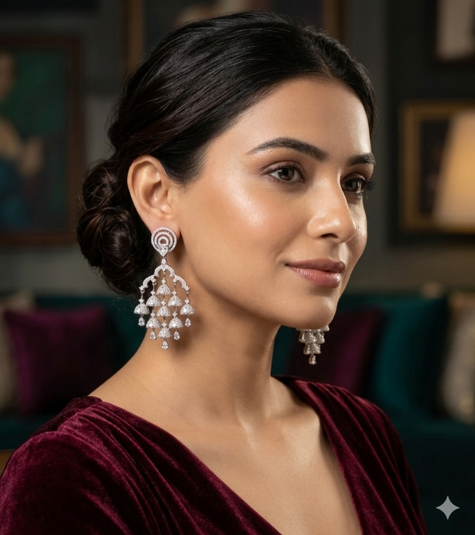 AD Silver Cascade Drop Earrings