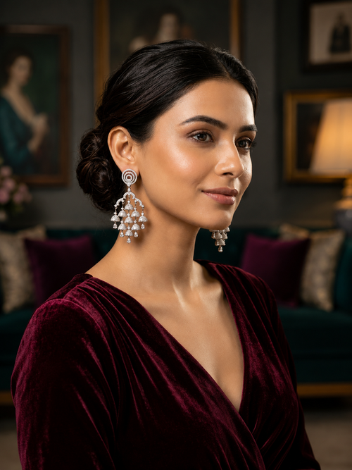 AD Silver Cascade Drop Earrings