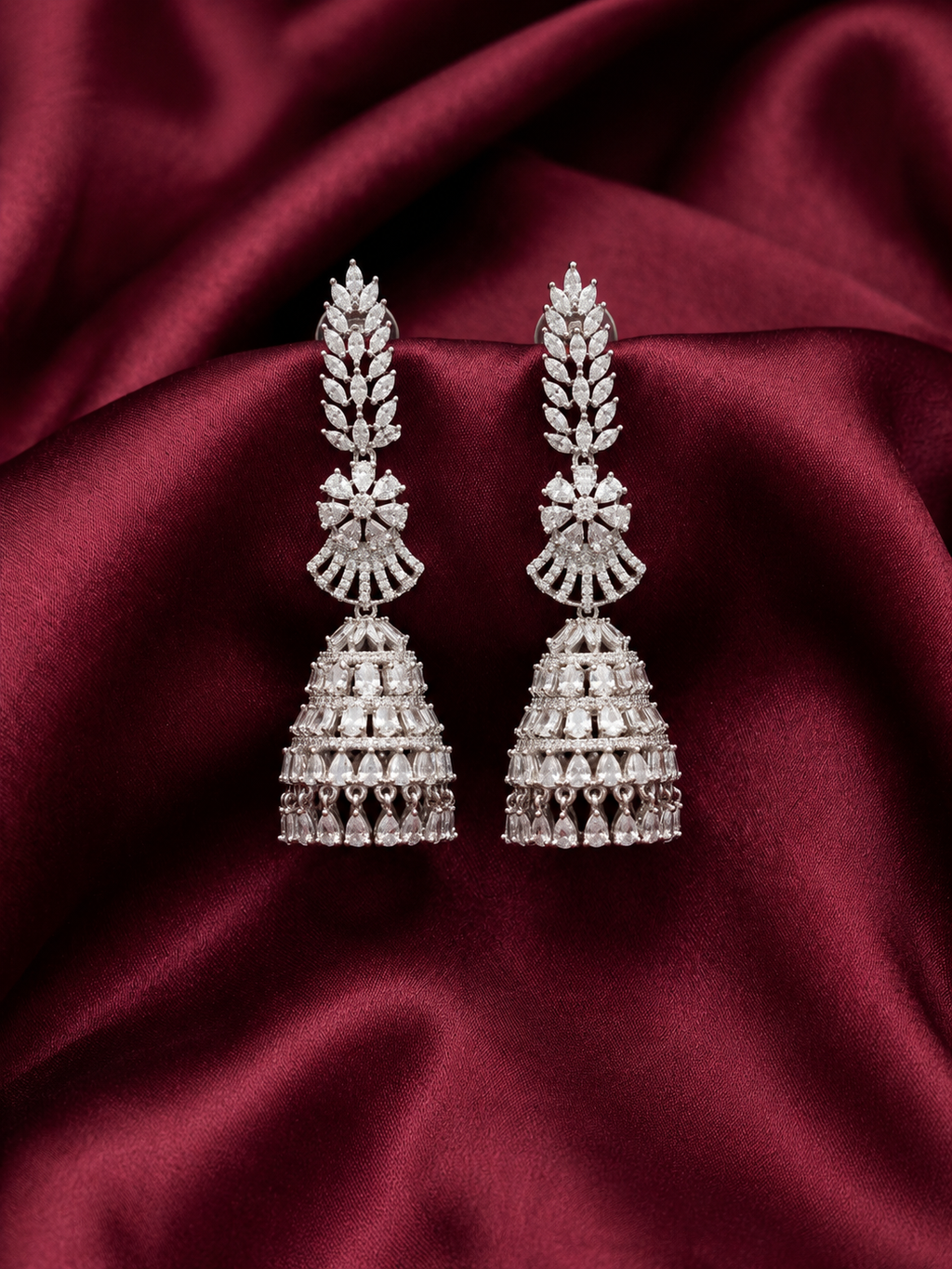 AD Silver Statement Chandelier Earrings