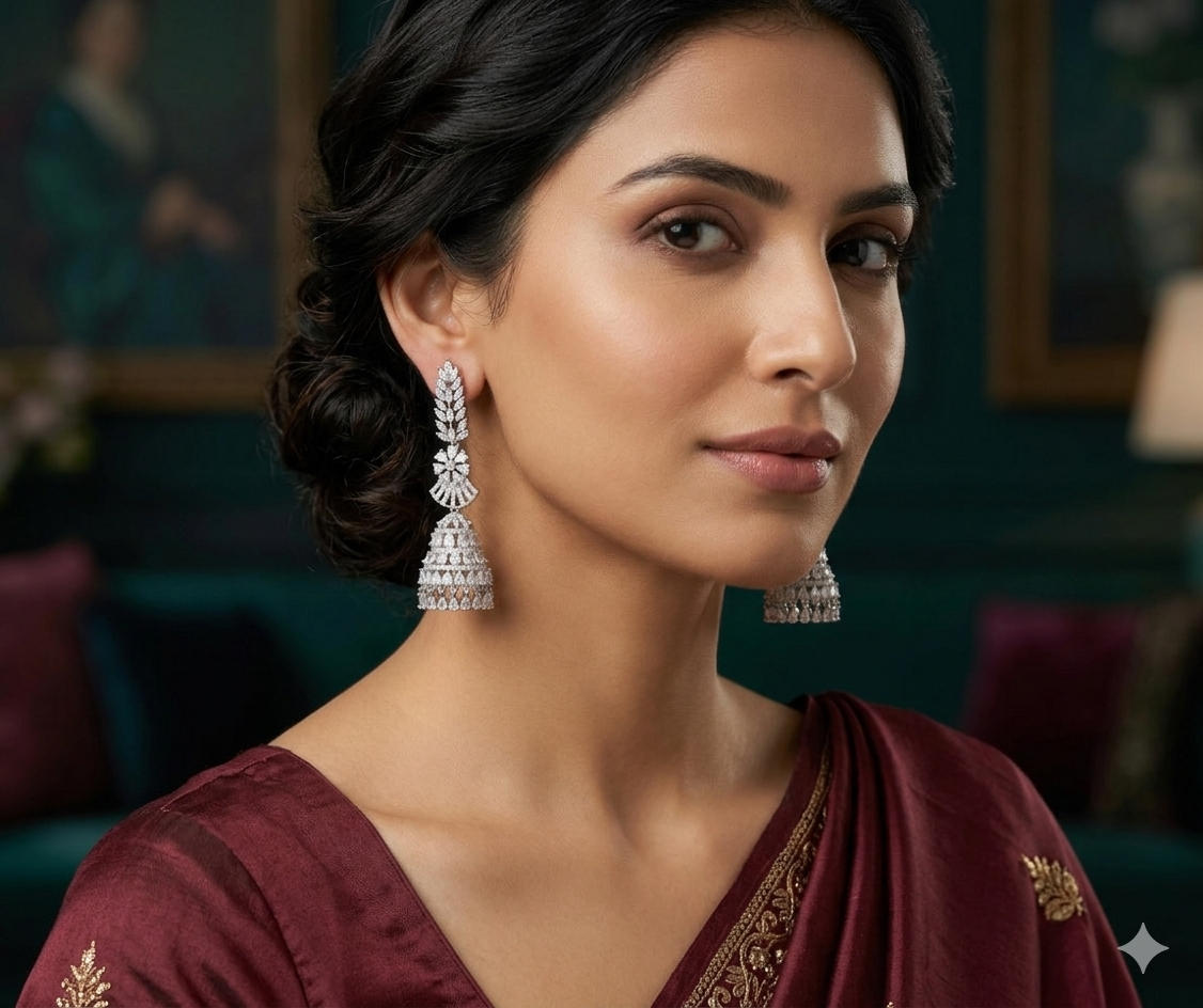 AD Silver Statement Chandelier Earrings