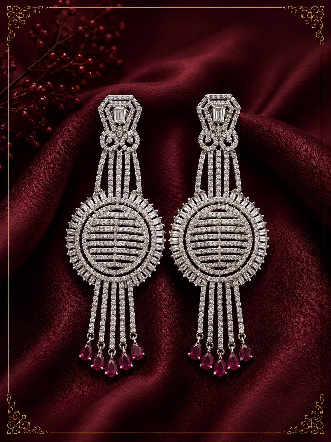AD Silver Droplet Long Earrings