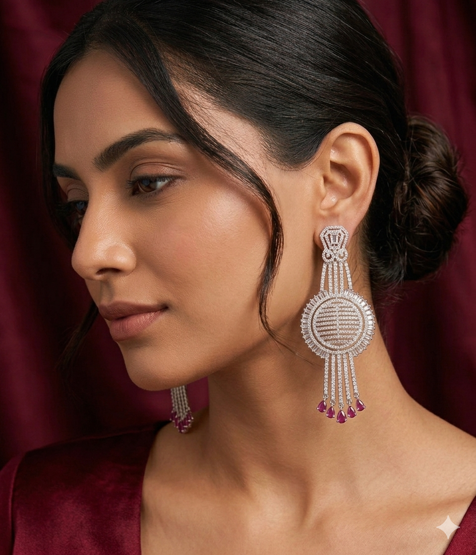 AD Silver Droplet Long Earrings