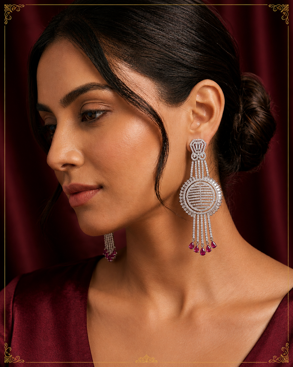 AD Silver Droplet Long Earrings