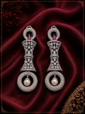 AD Silver White Pearl Long Earrings