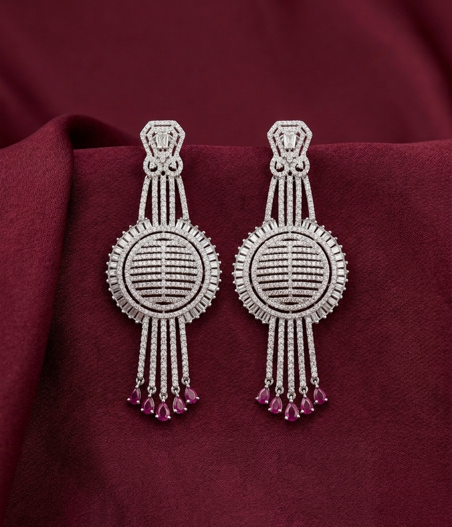 AD Silver Droplet Long Earrings