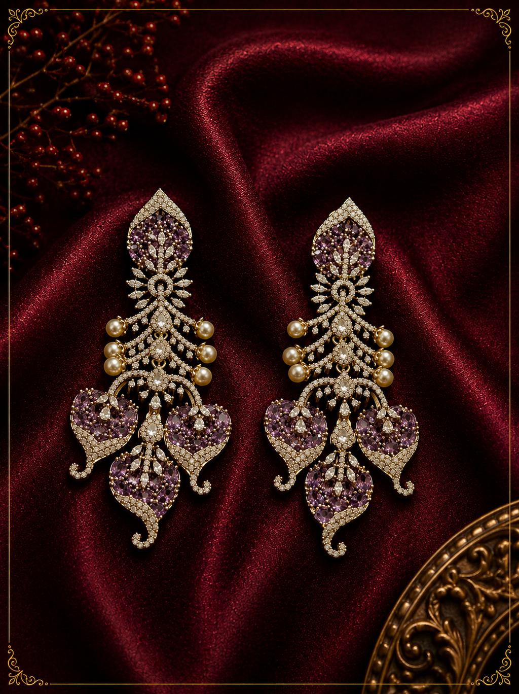AD Violet Pagoda leaf Dangle Earrings