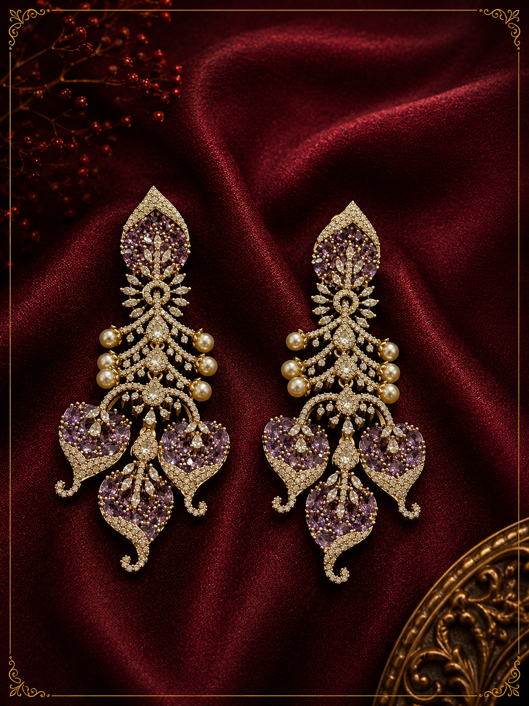 AD Violet Pagoda leaf Dangle Earrings