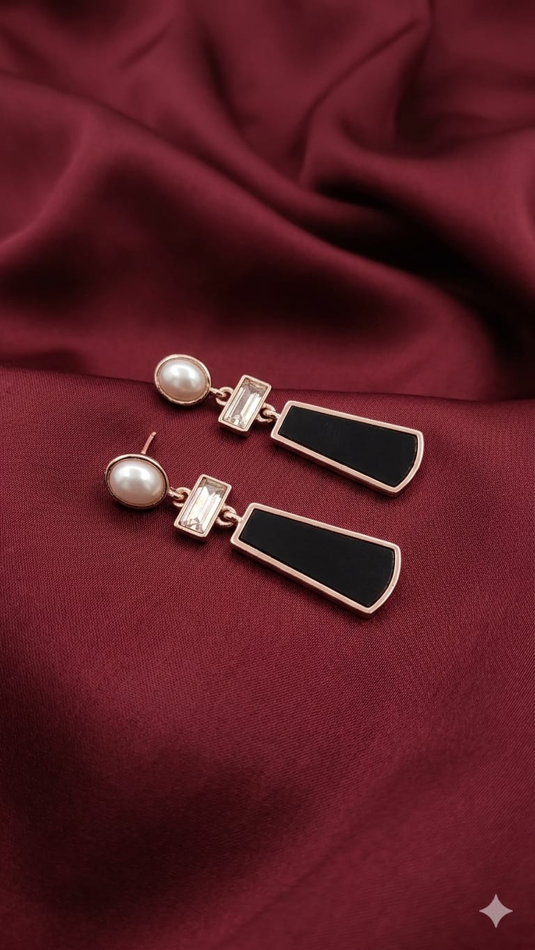 Black Geometric Drop Earring