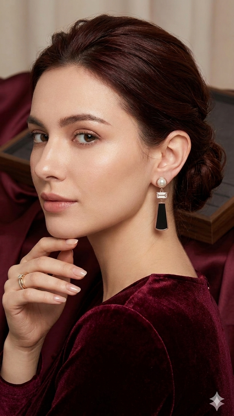 Black Geometric Drop Earring